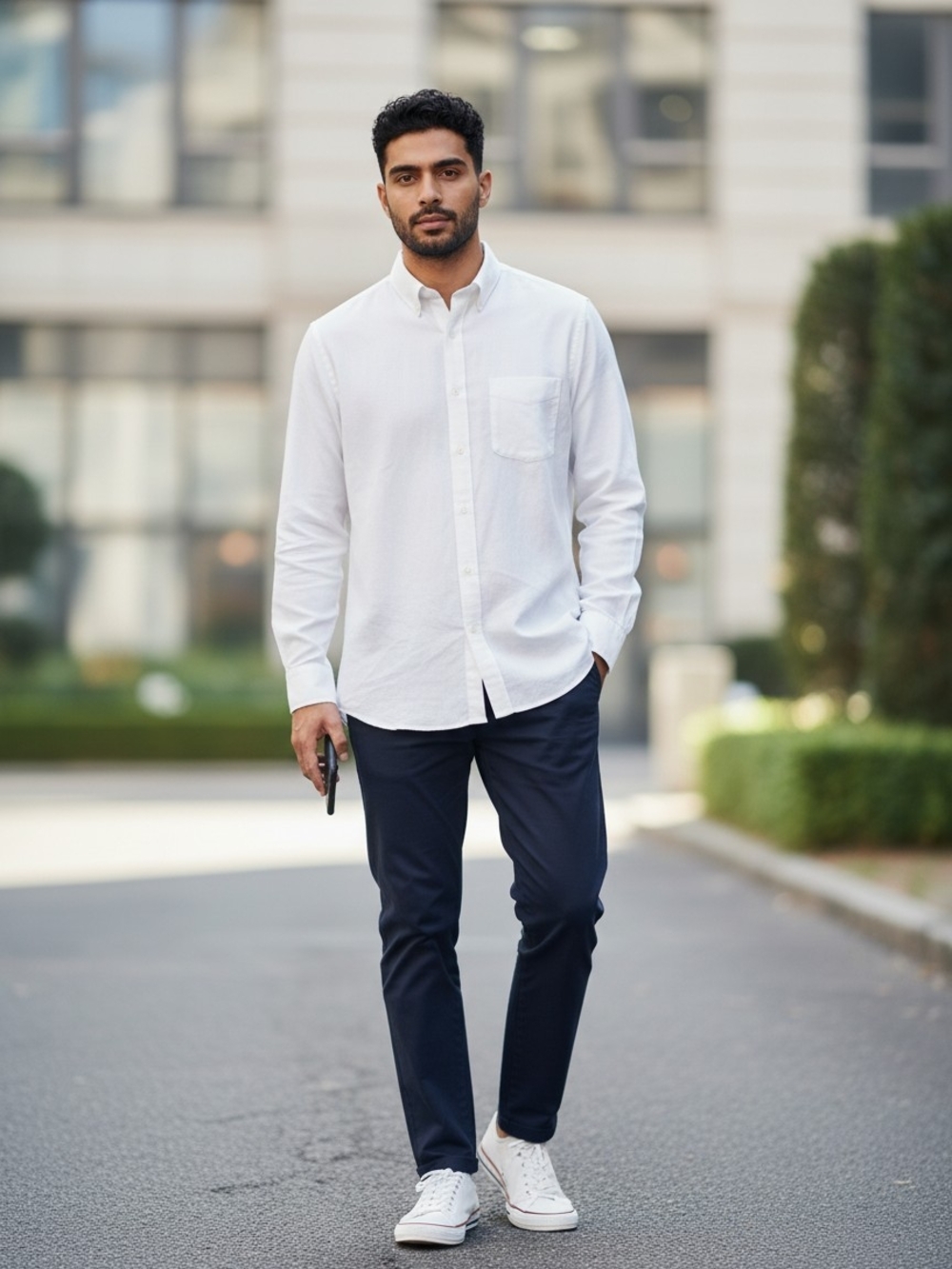 Roundtree & Yorke White Button-Down Casual Shirt